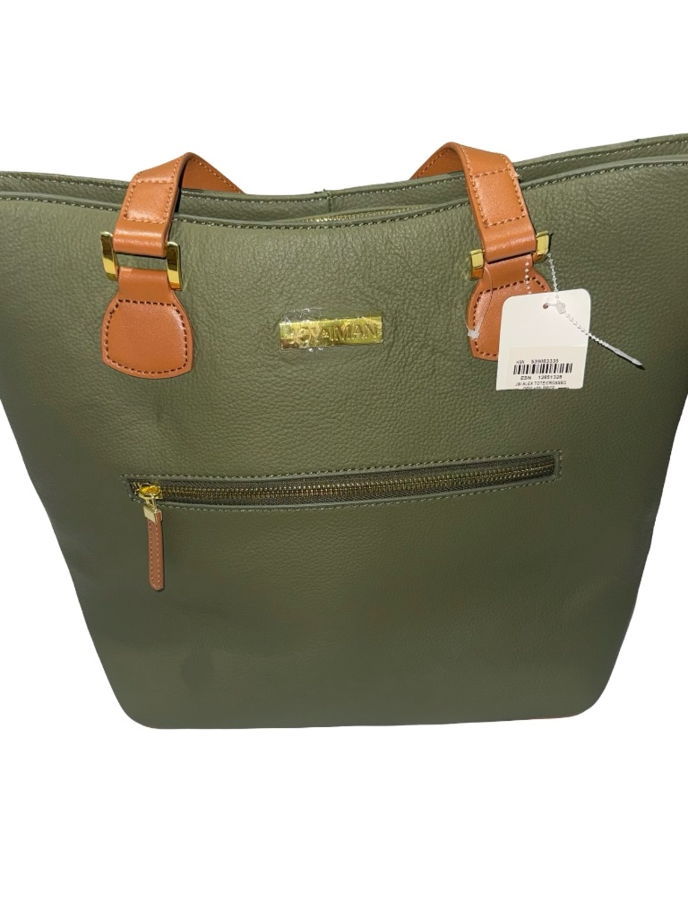 Joy & Iman Olive Green Leather Tote Handbag NWT